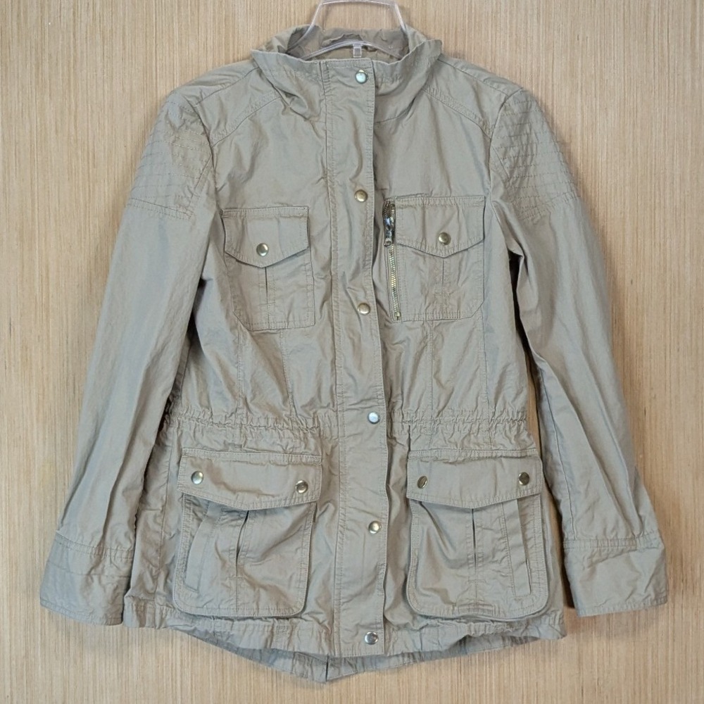 Banana Republic Utility Jacket Tan Khaki Cargo‎ Pockets Womens Medium Military